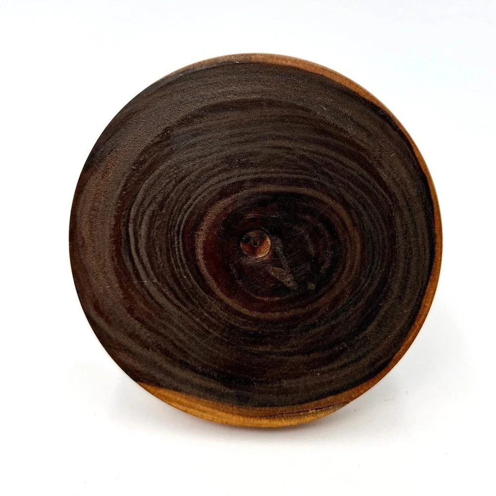 Vintage Hand Turned Wood Shot Glass Set 6 Cups with Round Caddy Tray Brown MCM‎
